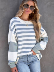 Striped Pullover Crew Neck Sweatshirt for Fall & Winter Women's Clothing