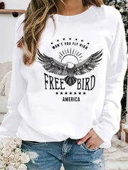 Eagle America Print Sweatshirt Crew Neck Casual Long Sleeve