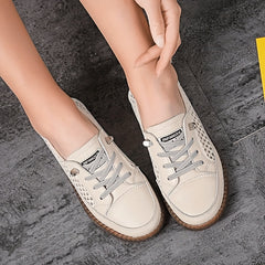 Women's Hollow Out Flat Sneakers Mesh Lace Up Low Top Casual Walking Shoes