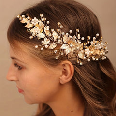 Faux Pearl Leaf Hairband Headband Rhinestone Wedding Hair Accessory