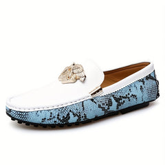 Men's Reptile Effect Loafer Shoes with Metallic Decor