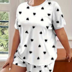 Heart Print Short Sleeve Pajama Set