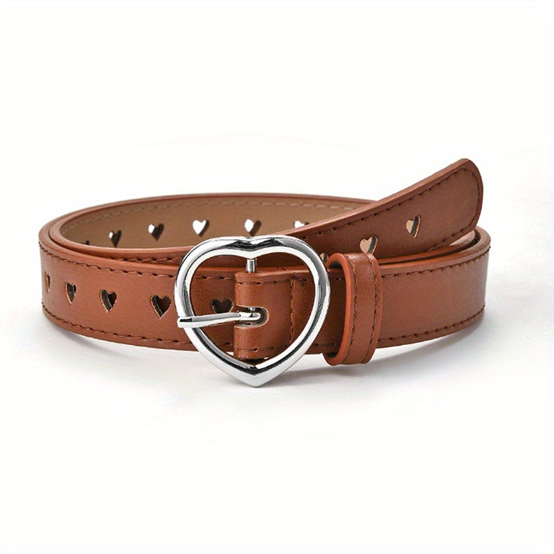 Girls Peach Heart Buckle Waist Belt Faux Leather Belt