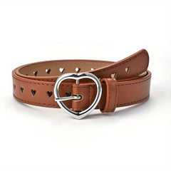 Girls Peach Heart Buckle Waist Belt Faux Leather Belt