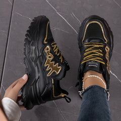 Faux Leather Chunky Sneakers Versatile Running Shoes