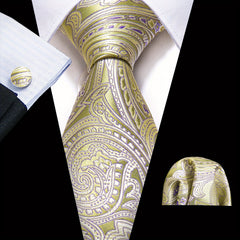 Barry Wang Men's Tie Golden Floral Jacquard Set
