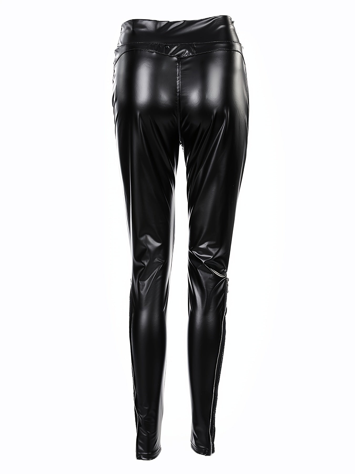 Women's Solid Skinny PU Pants with Zipper