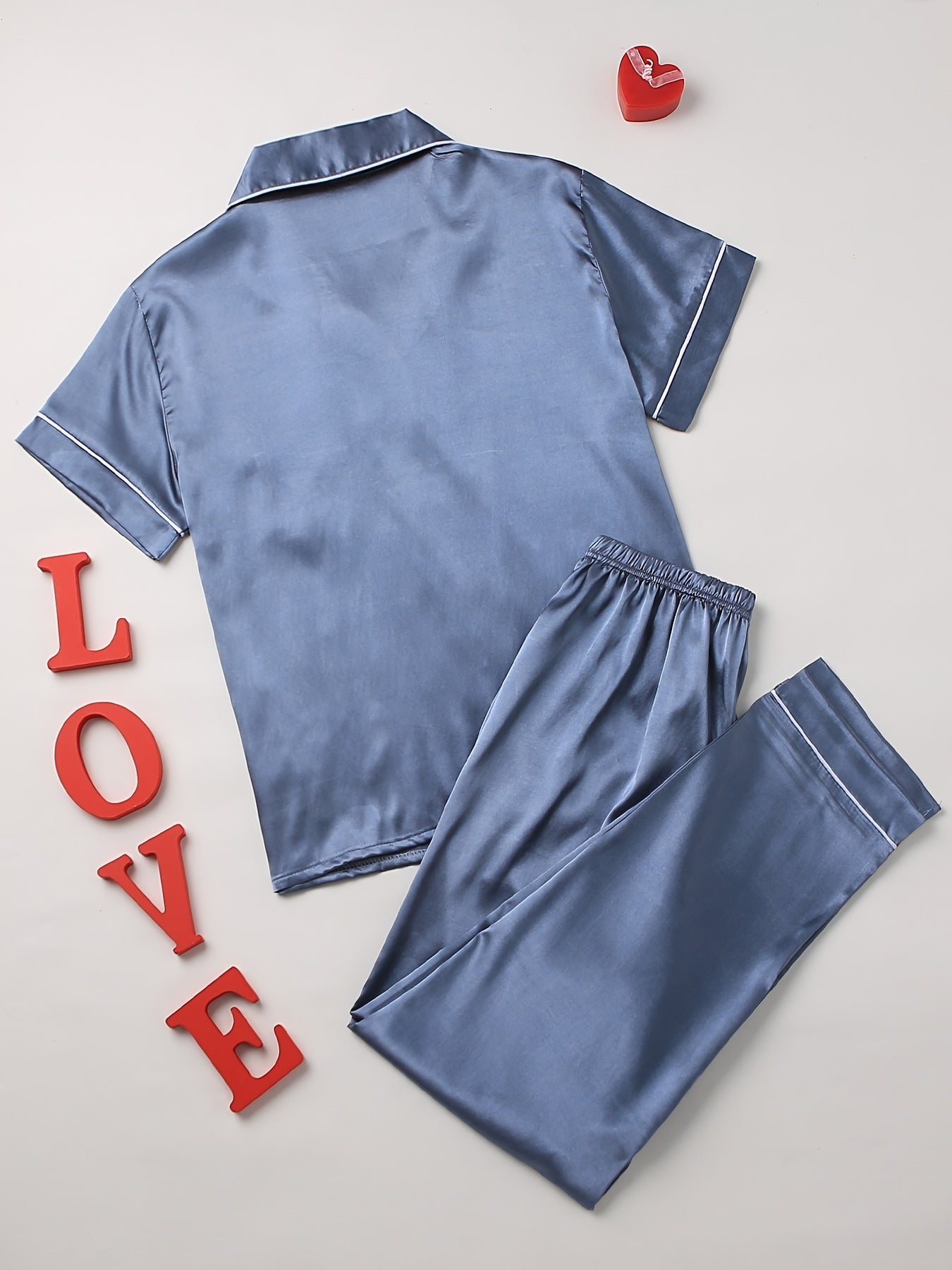 Letter Print Pajama Set Short Sleeve Top & Pants Women's Sleepwear
