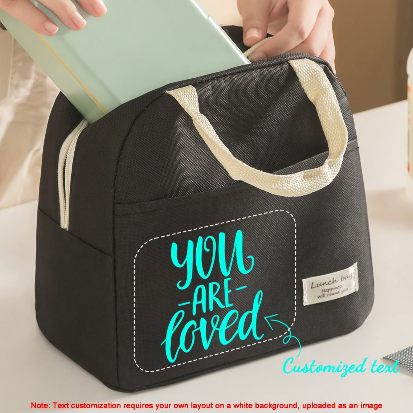 Custom Photo Logo Polyester Lunch Bag Waterproof Insulated Tote