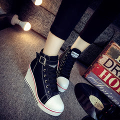 Women's Platform Canvas Sneakers High Round Toe Zipper Casual Shoes