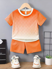 2pcs Boys Gradient Casual Outfit T-shirt & Shorts Set Kids Summer Clothes