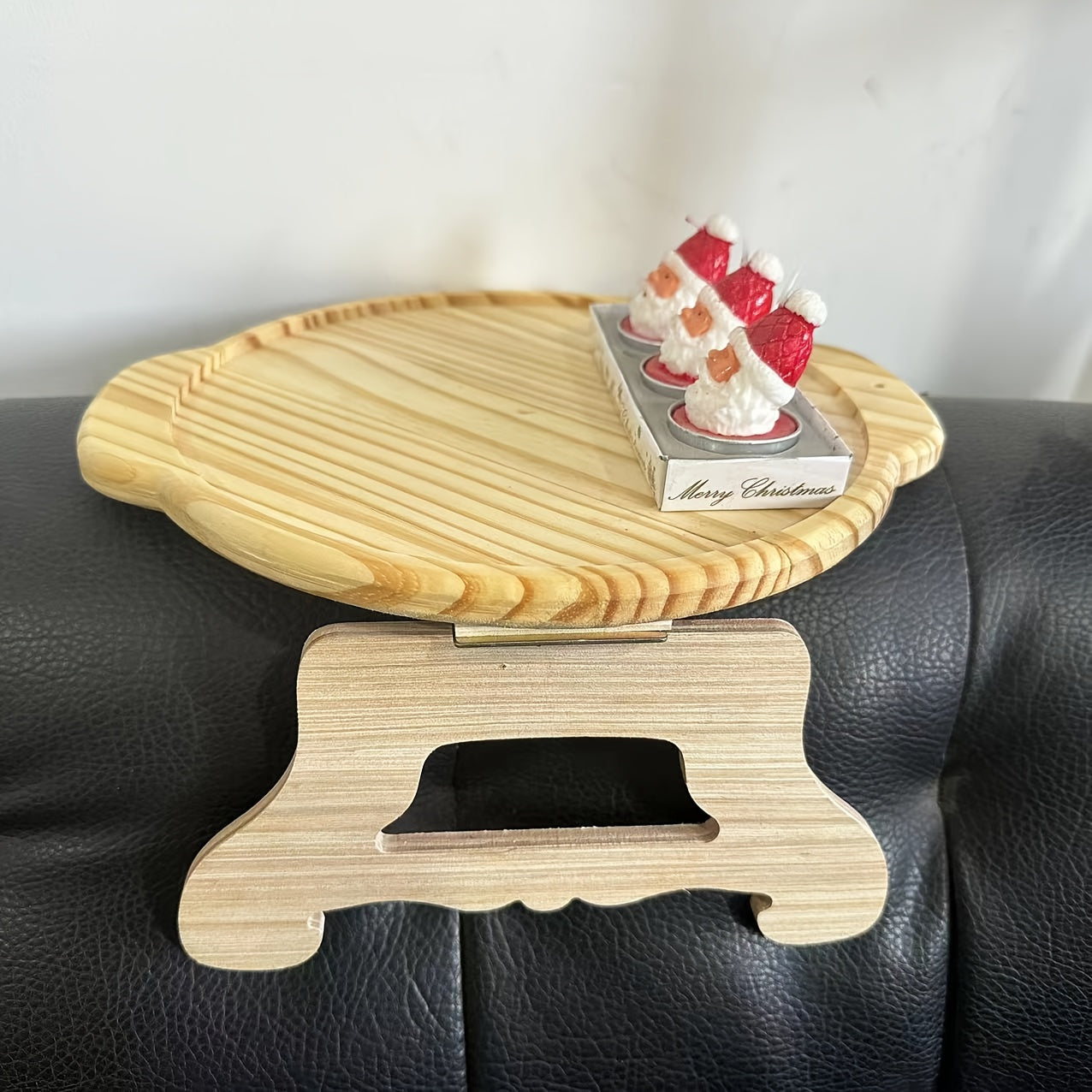 Wooden Sofa Tray with Phone Holder - Non-Slip Armrest Table