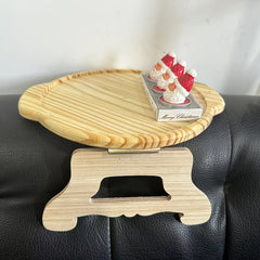Wooden Sofa Tray with Phone Holder - Non-Slip Armrest Table