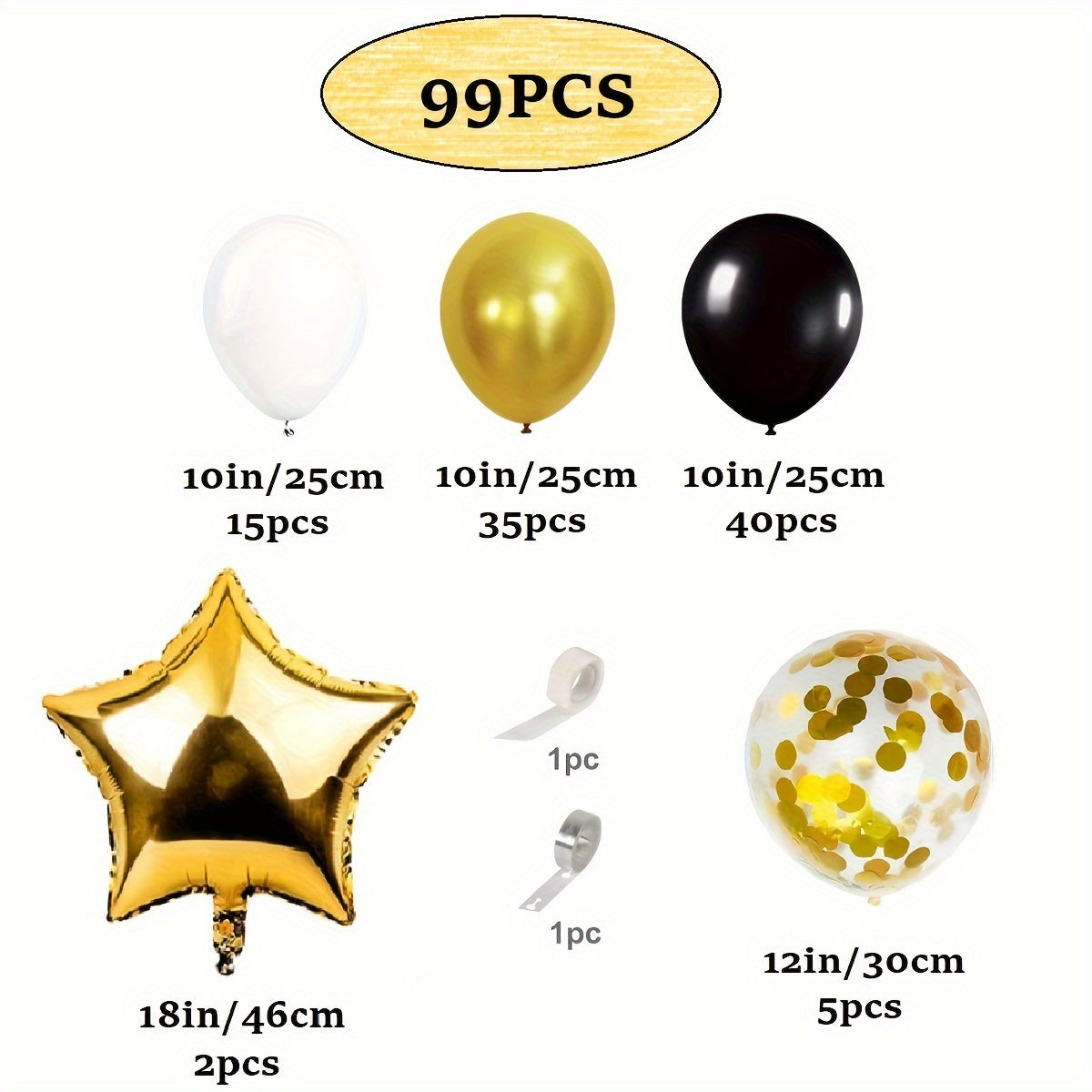 Golden Year Party Balloon Decoration Set - 99pcs