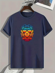 Lion Print Men's Graphic T-shirt Casual Tee for Summer