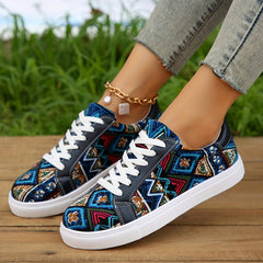 Women's Tribal Style Skate Shoes Lace Up Low Top Sneakers