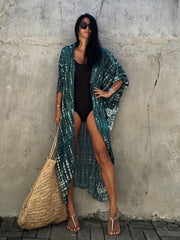 Summer Tie Kimono 3/4 Sleeves All Over Print