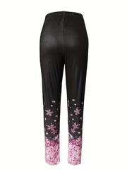 Floral Print Leggings Casual High Waist Slim Long Length