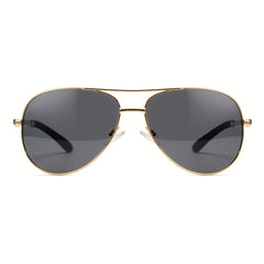 OUWEN Aviator Sunglasses Men Golden Frame Smoke Lens UV Protection
