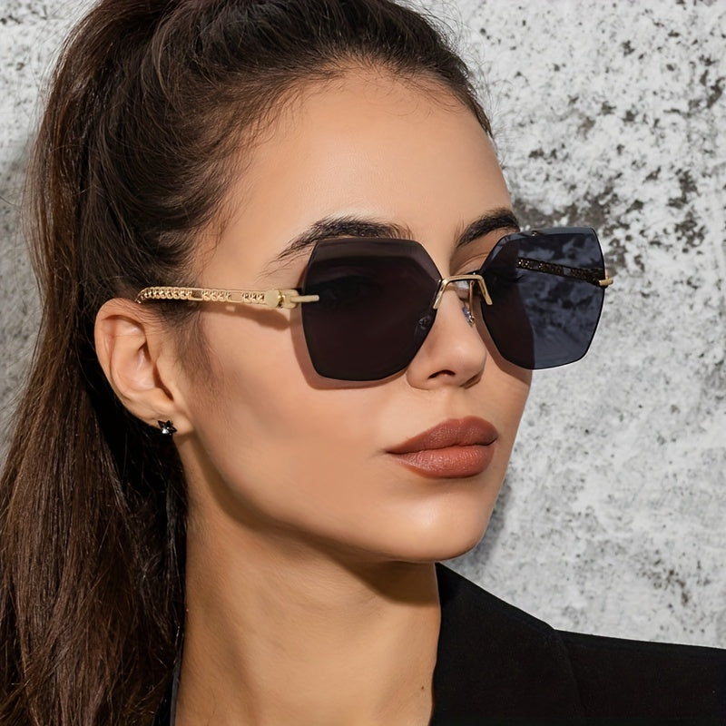 Y2K Rimless Sunglasses For Women Mod Chain Charm Gradient Metal Glasses