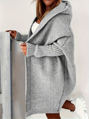 Casual Cardigan Women's Plus Solid Stitching Hooded Open Front