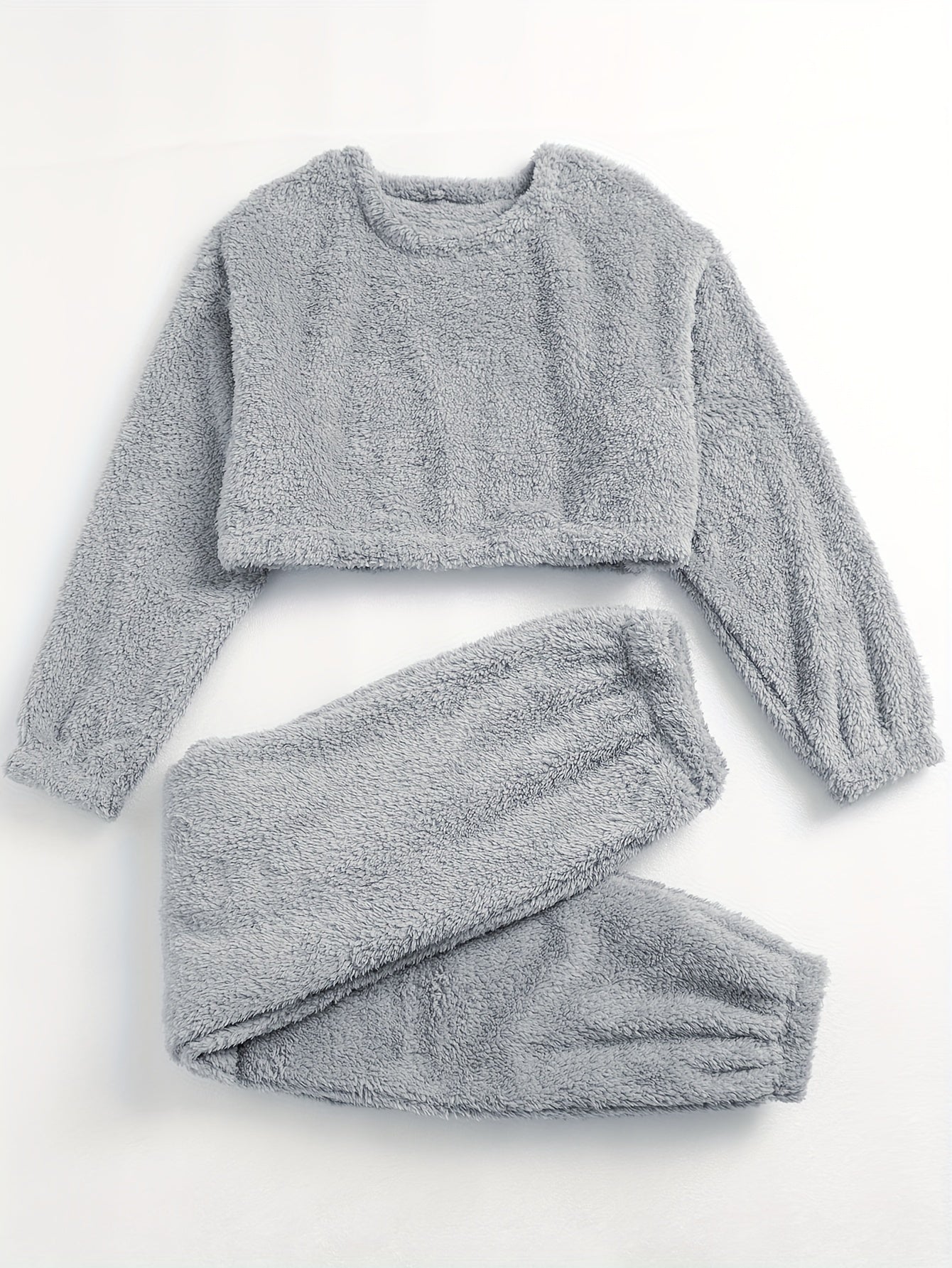 Cozy Fuzzy Pajama Set Long Sleeve Crew Neck Top & Pants
