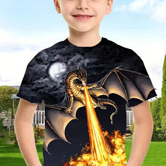 3D Dragon & Fire Pattern T shirt For Kids Short Sleeve Top Casual Tee