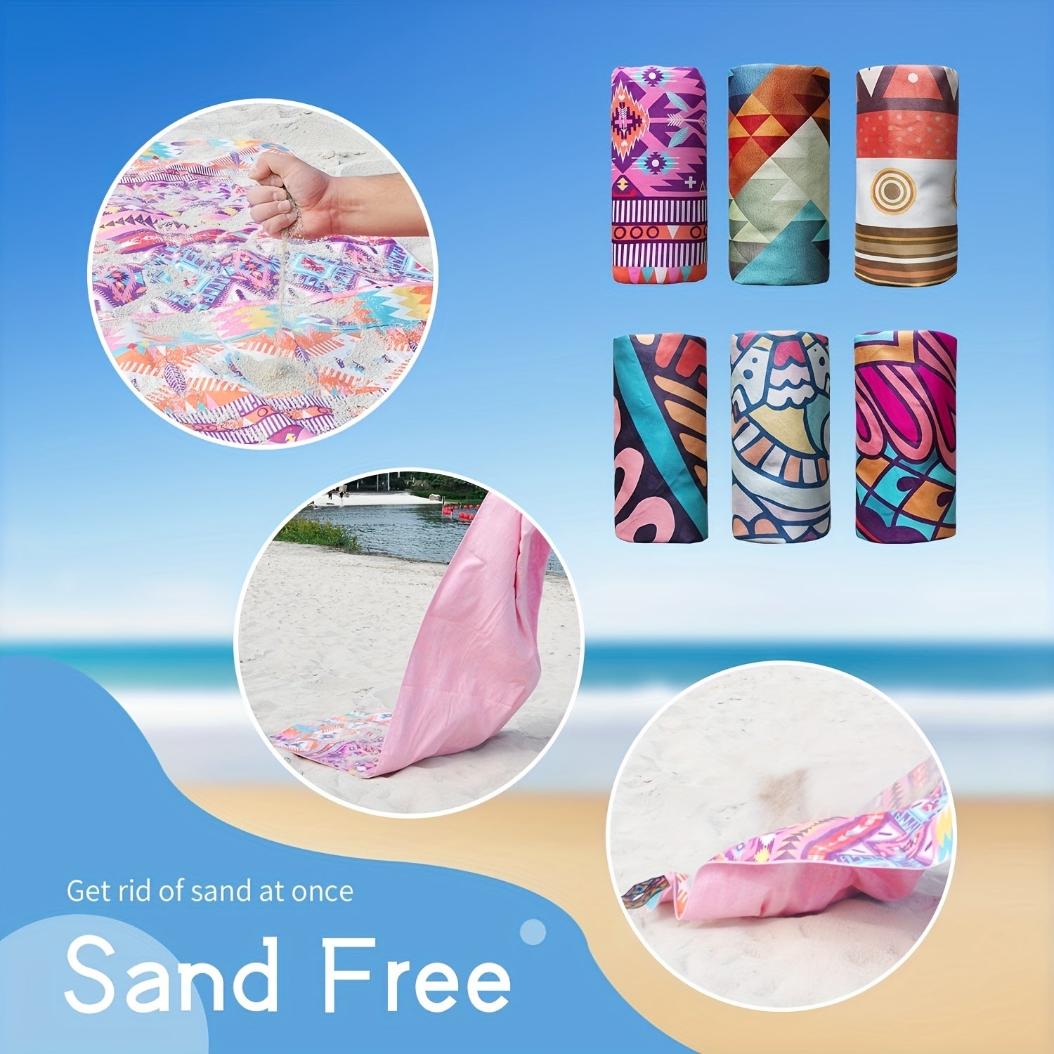Microfiber Quick Drying Beach Towel With Carrying Bag - Bohemian Print