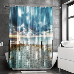 Extra Long Ocean Beach Shower Curtain with 12pcs Hooks
