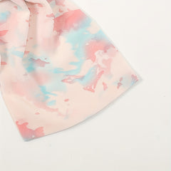 Pink Floral Print Skinny Scarf Chiffon Long Ribbon Neckerchief
