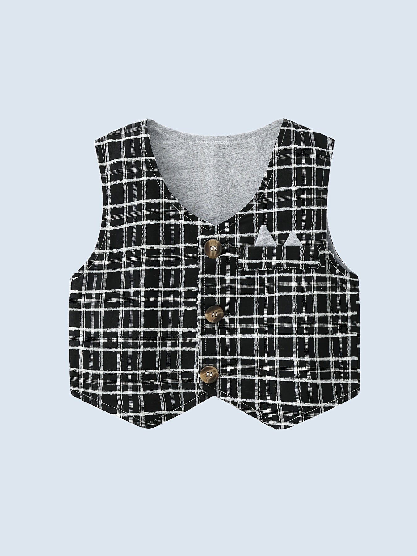 Baby Boys Gentleman Outfit Button Down Shirt Romper & Plaid Pants