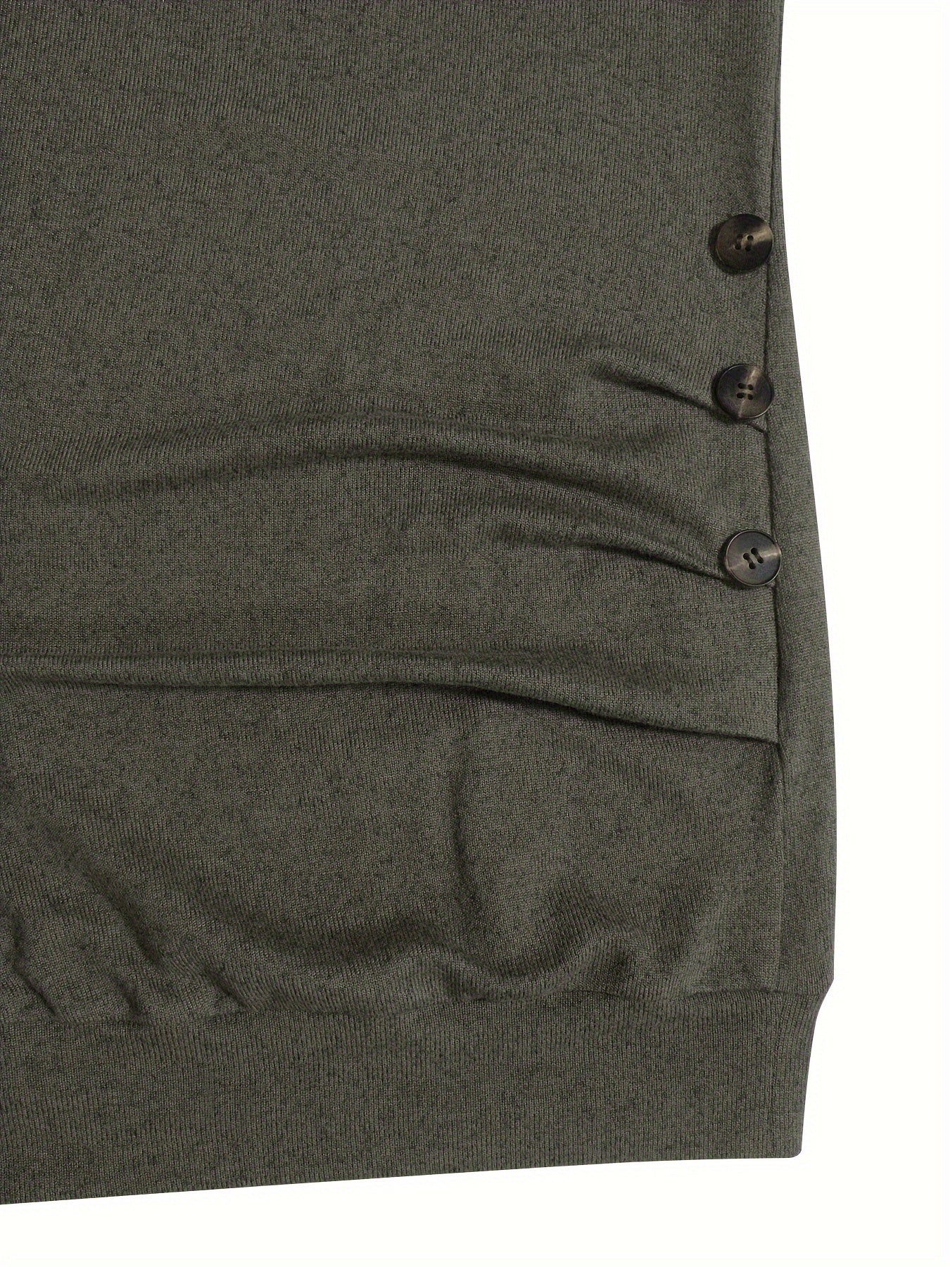 Solid Button Decor Long Sleeve Knit Top
