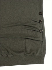 Solid Button Decor Long Sleeve Knit Top