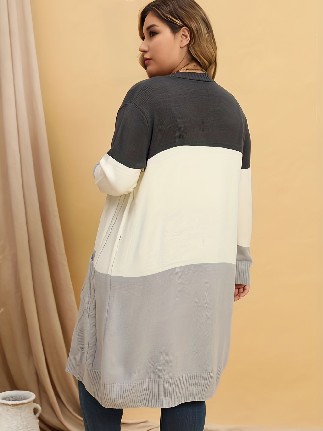 Colorblock Long Sleeve Button Up Cardigan