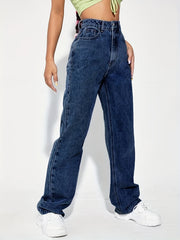 Slash Pocket Boyfriend Jeans Loose Fit Mid Waist