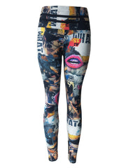 Vintage Lips Print Sports Leggings High Elastic Fitness Running Pants