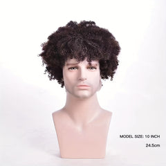 10" Natural Brown Afro Curly Short Hair Synthetic Fiber Wig for Men