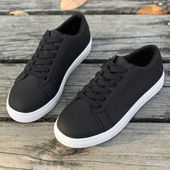 Faux Leather Flat Skate Shoes Lace Up Sneakers