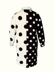 Colorblock Dot Print Long Sleeve Shirt Dress