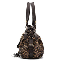 Floral Print Shoulder Bag Tassel Decor Faux Leather Purse