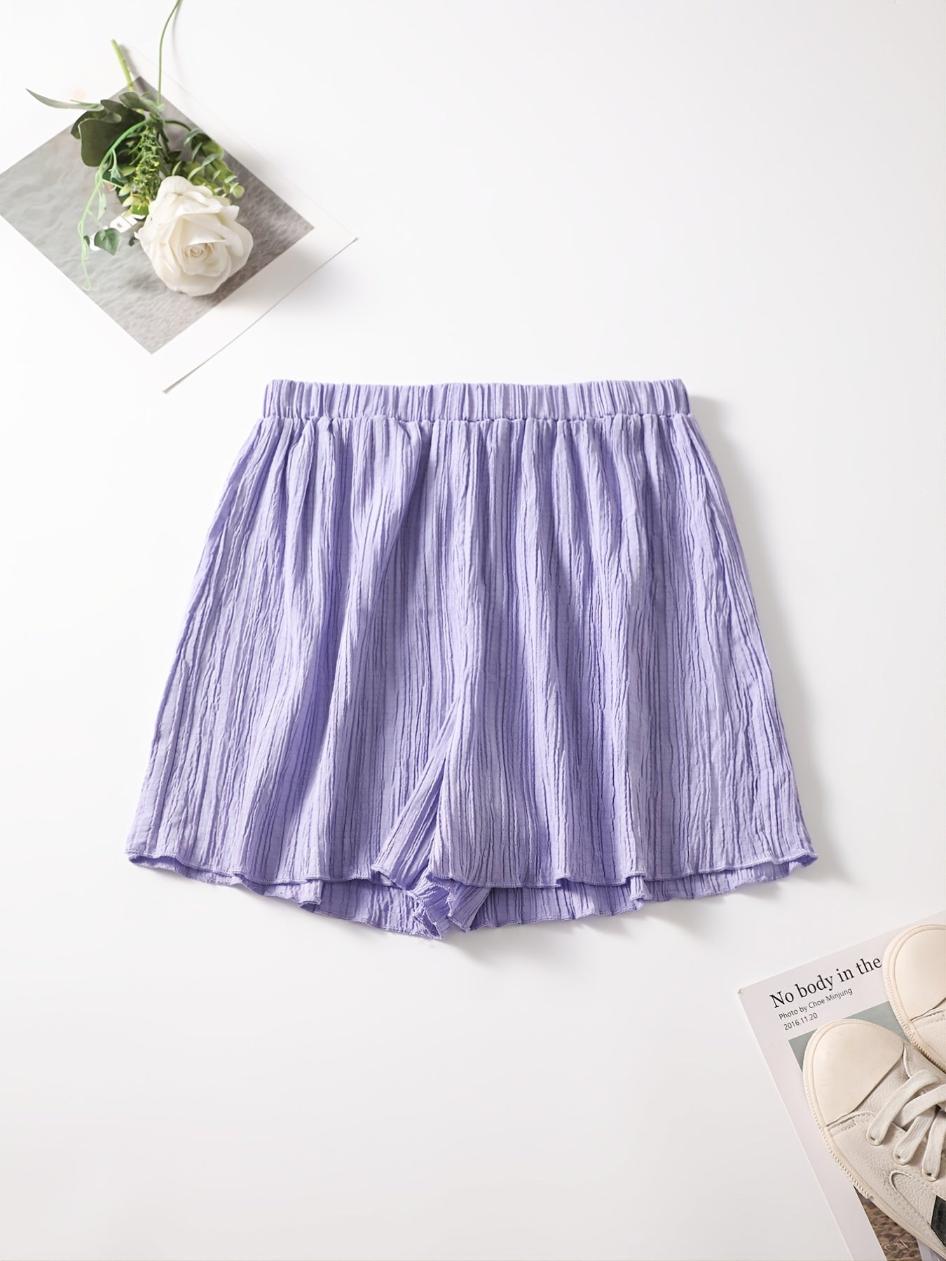 2pcs Set Crop Cami Top & Solid Shorts