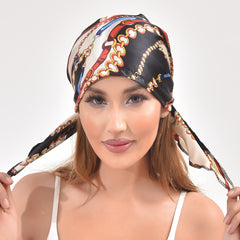 Classic Print Women's Turban Hat Hair Cap Soft Satin Ribbon Long Hair Bonnet
