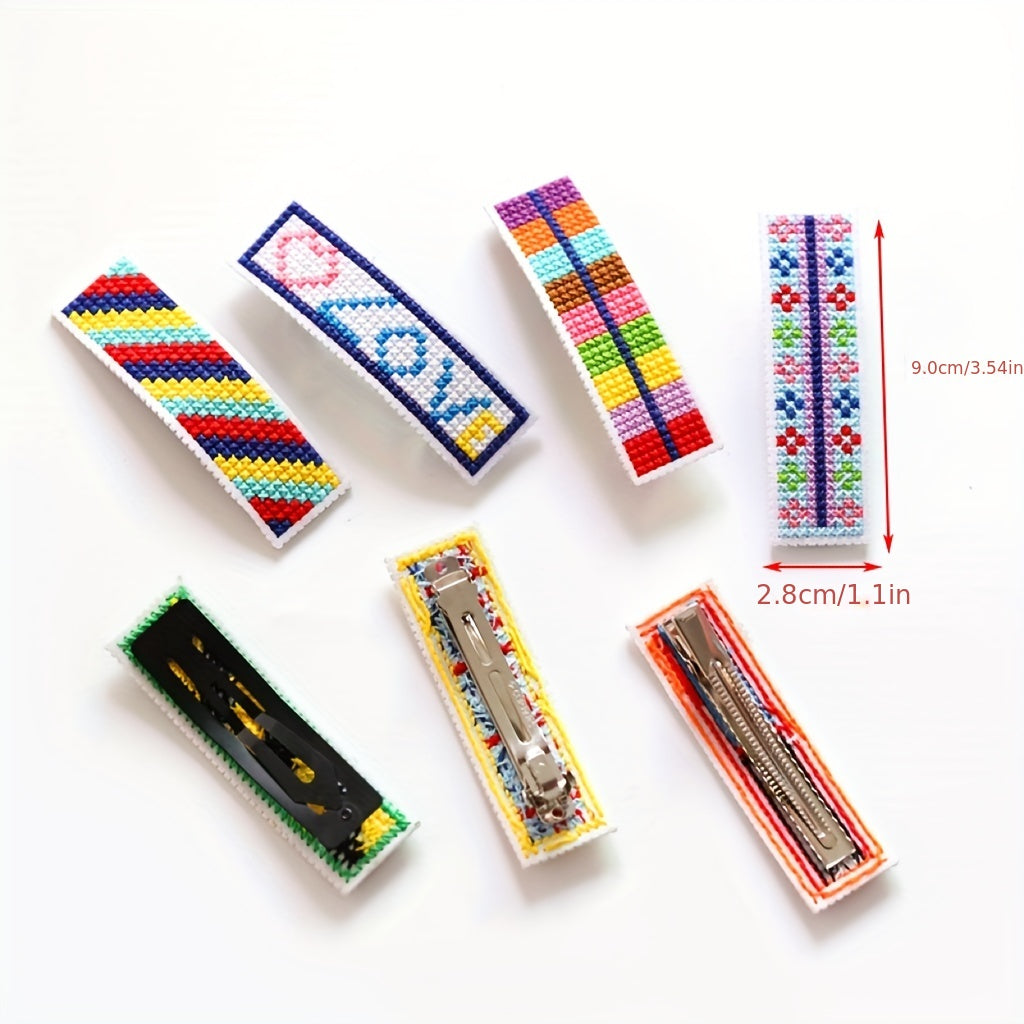 Embroidered Hair Clips DIY Kit w/ Cloth Threads & Glue, Barrette Clips
