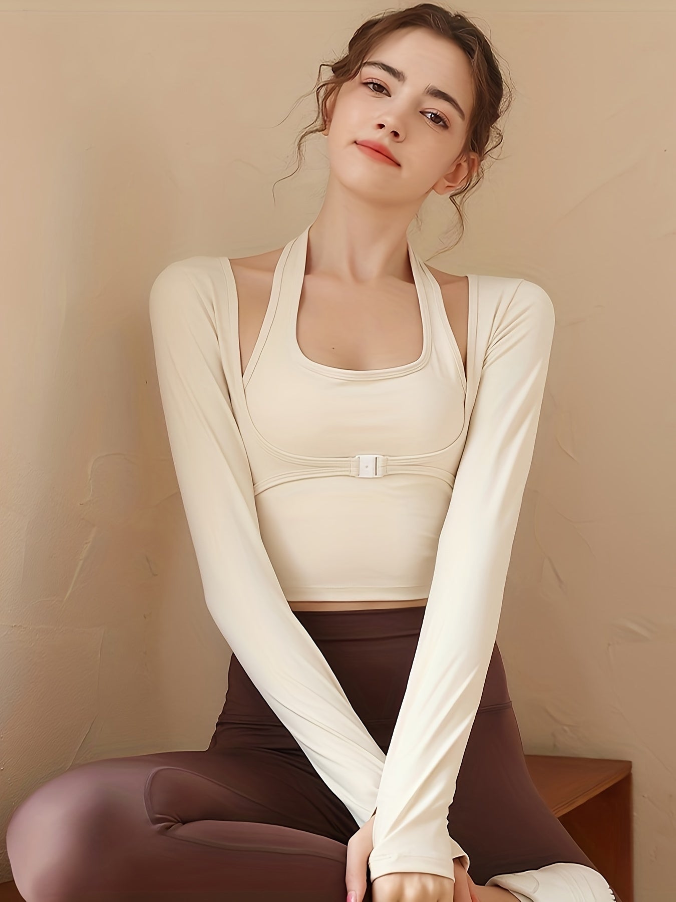 Sporty T Shirt Long Sleeves Chest Pads Fitness Sports Tee Women's Activewear