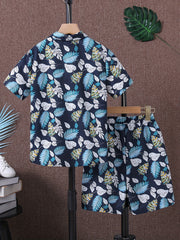 3pcs Baby Boys Tropical Graphic Shirt & Shorts Set for Summer
