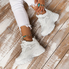 Women's Solid Platform Shoes Breathable Mesh Low Top Lace Up