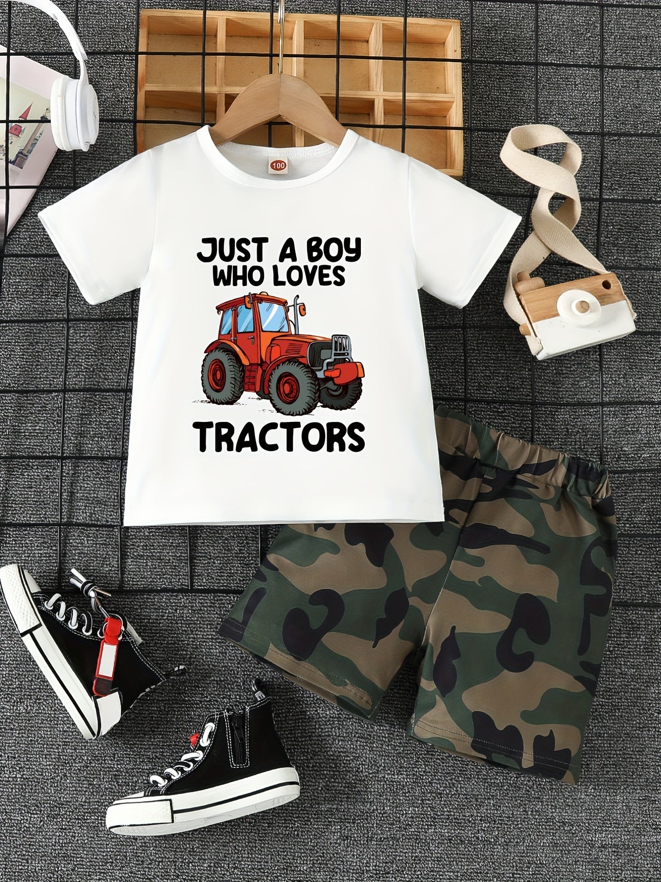 Boy's 2pc T-shirt & Shorts Set Letter Print Short Sleeve