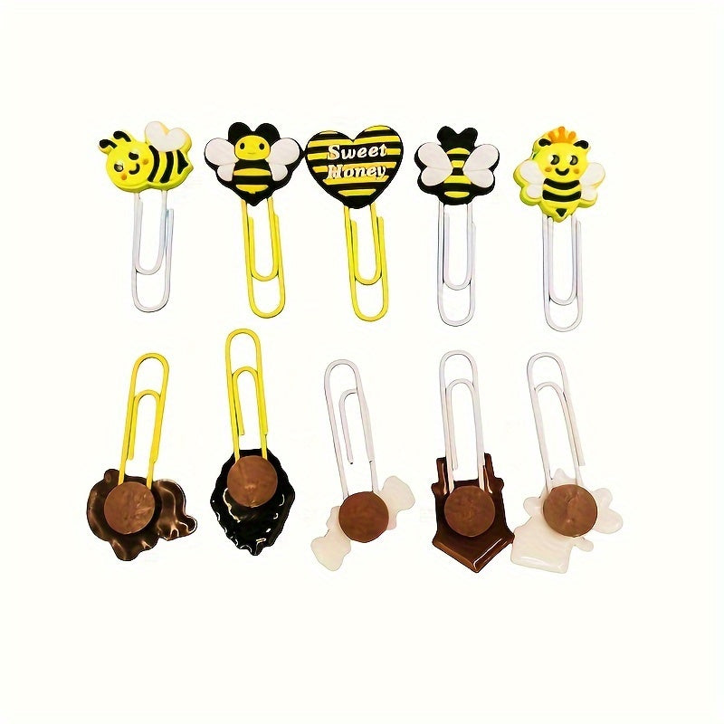 10pcs Cartoon Bee Paper Clip Colored Animal Bookmark PVC Stationery Office