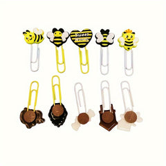 10pcs Cartoon Bee Paper Clip Colored Animal Bookmark PVC Stationery Office