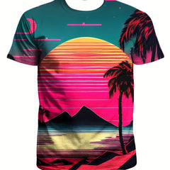 Men's Hawaii Beach Print Sports T shirt Casual Round Neck Tee Shirt
